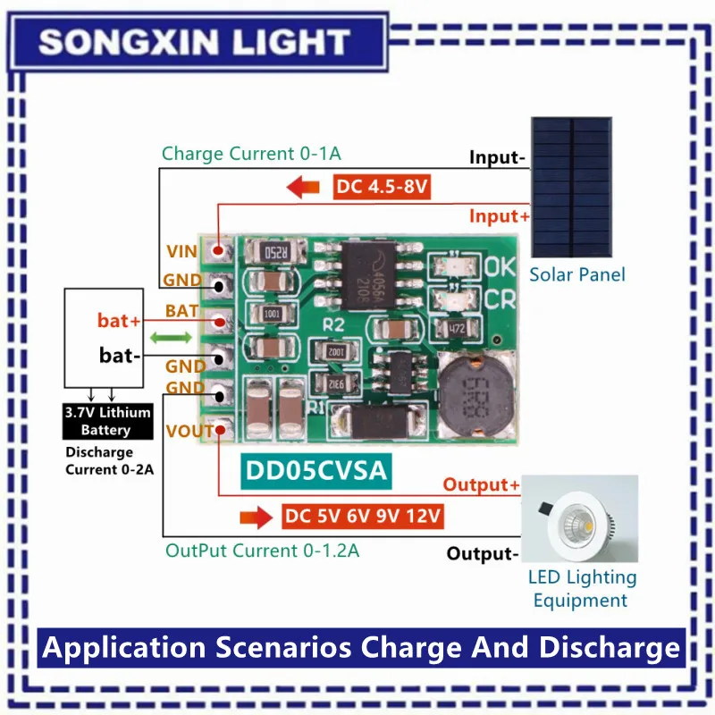 Caricatore 3.7V 4.2V 5V 6V 9V 12V Scheda scaricatore Convertitore DC Modulo boost Caricatore di energia mobile solare Batteria al litio DD05CVSA