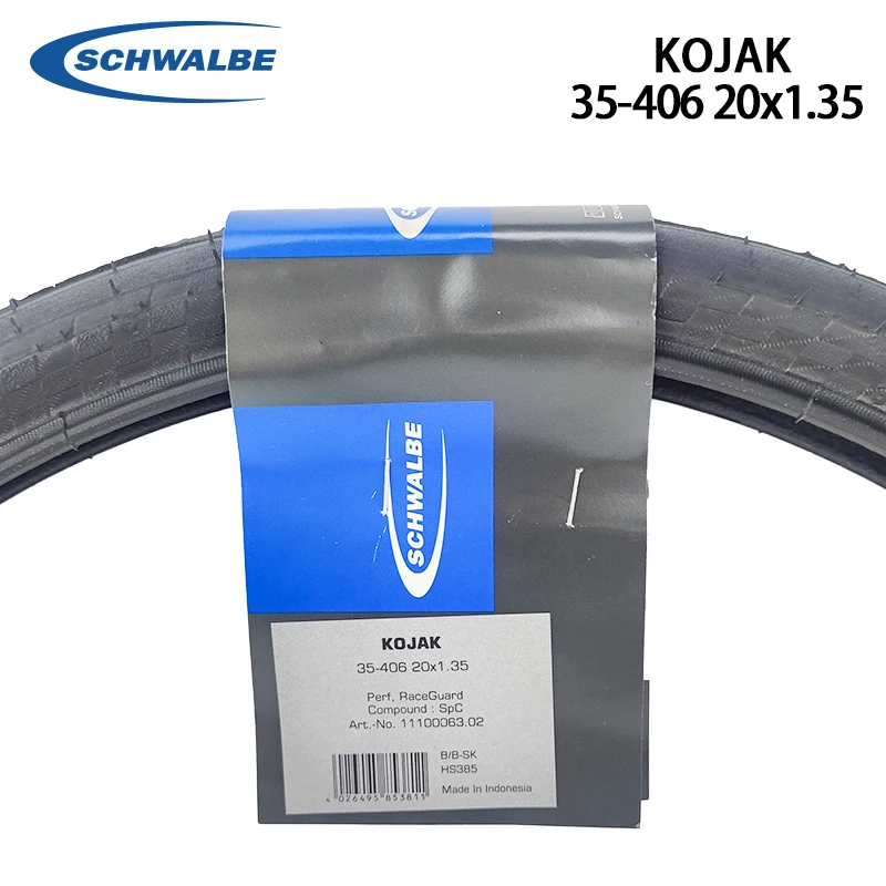 SCHWALBE Original KOJAK 35-406 20x1.35 Black Wired Bicycle Tire 55-95 PSI Level 4 RaceGuard for Folding Bike BMX Cycling Parts