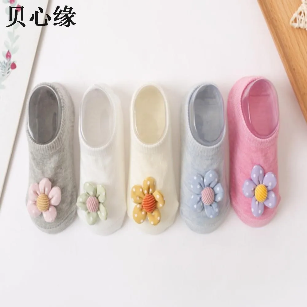 Baby ship socks girl princess flower toddler sock new boron baby non-slip floor socks babies short boat sokken chaussettes