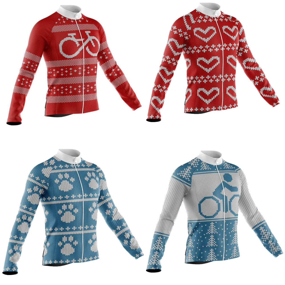 Christmas Long Sleeves Cycling Jersey Winter Fleece & No Fleece Men Bike Clothing Ride Bicycle Wear Coat MTB Ropa Ciclismo