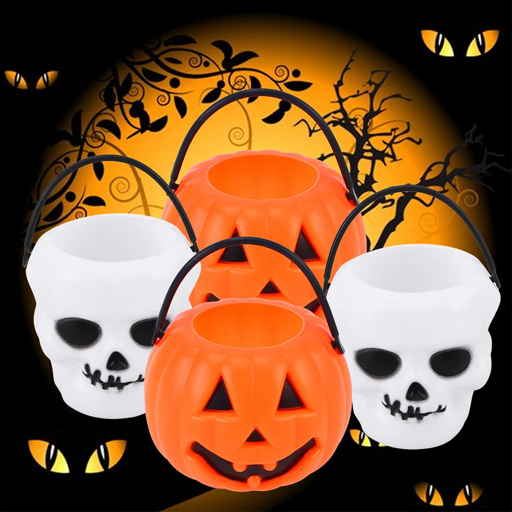 

12pcs Halloween Candy Bucket Portable Orange Pumpkin Bucket Children Trick or Treat Pumpkin Candy Pail Holder Desktop