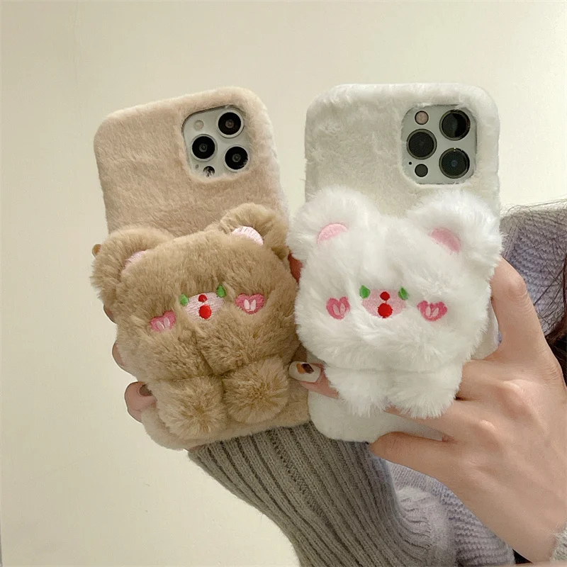 

Plush Bear Phone Case for iPhone, Cute Cartoon Furry Full Cover, Autumn and Winter, 13Pro Max, 14, 15Pro, 11, 12Pro, 15Plus