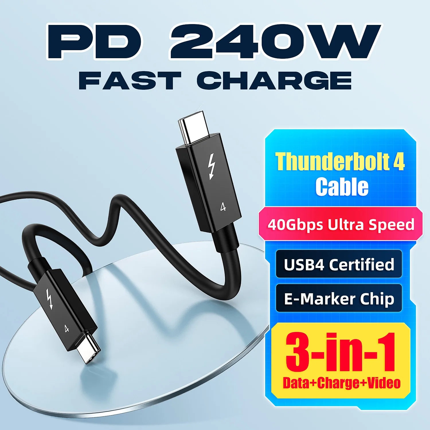 

0.3m 0.5m 1m 1.5m 2m Thunderbolt 4 Coaxial Cable 100w Mac Pc Fast Charging Suitable For Audio Transmission Usb-C Data Cable