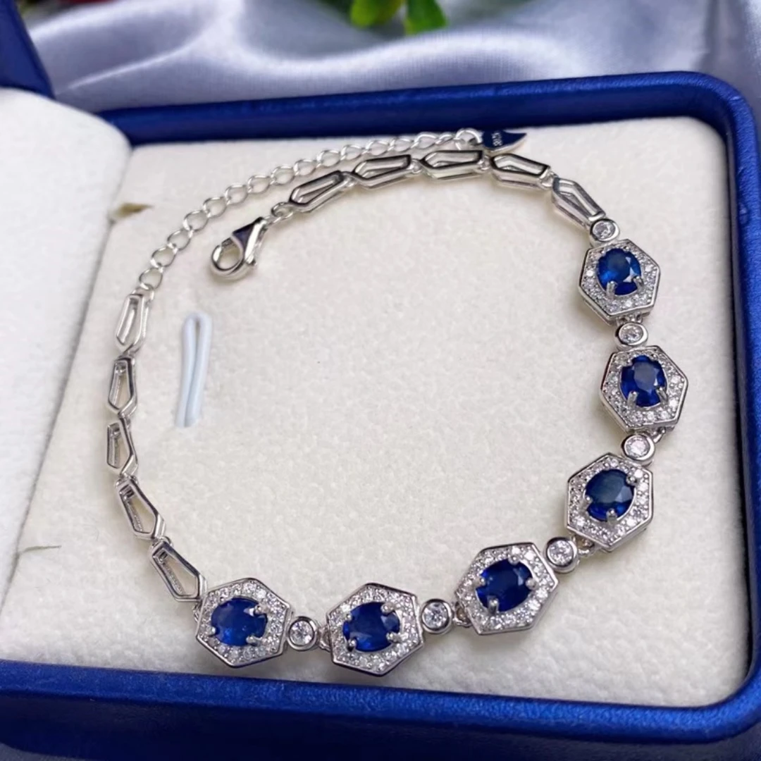 

KJJEAXCMY Natural Sapphire New Bracelet S925 Sterling Silver Lustrous Simple Design High-Purity Jewelry Gift Bestseller