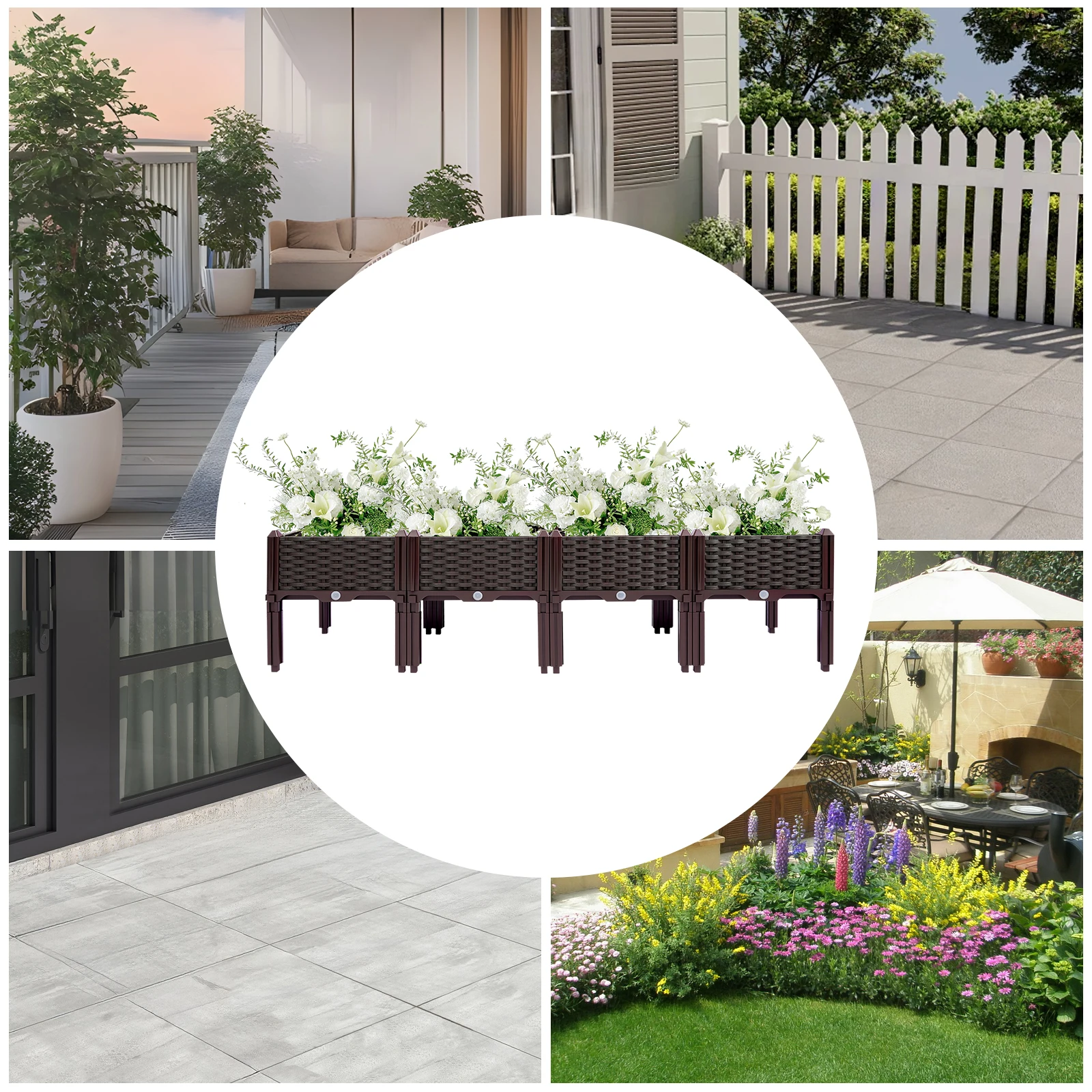 4 Raised Garden Bed with Sealing Strips Floor Standing Planter Boxes PP Plants Elevated Garden Boxes for Yards and Courtyards