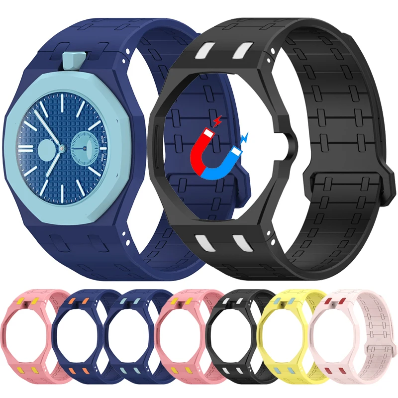 2-in-1-PC-Gehäuse + magnetisches Silikonarmband für Swatch X AP Roya Po Taschenuhr-Umwandler zu Armbanduhr, integriertes Armband-Zubehör