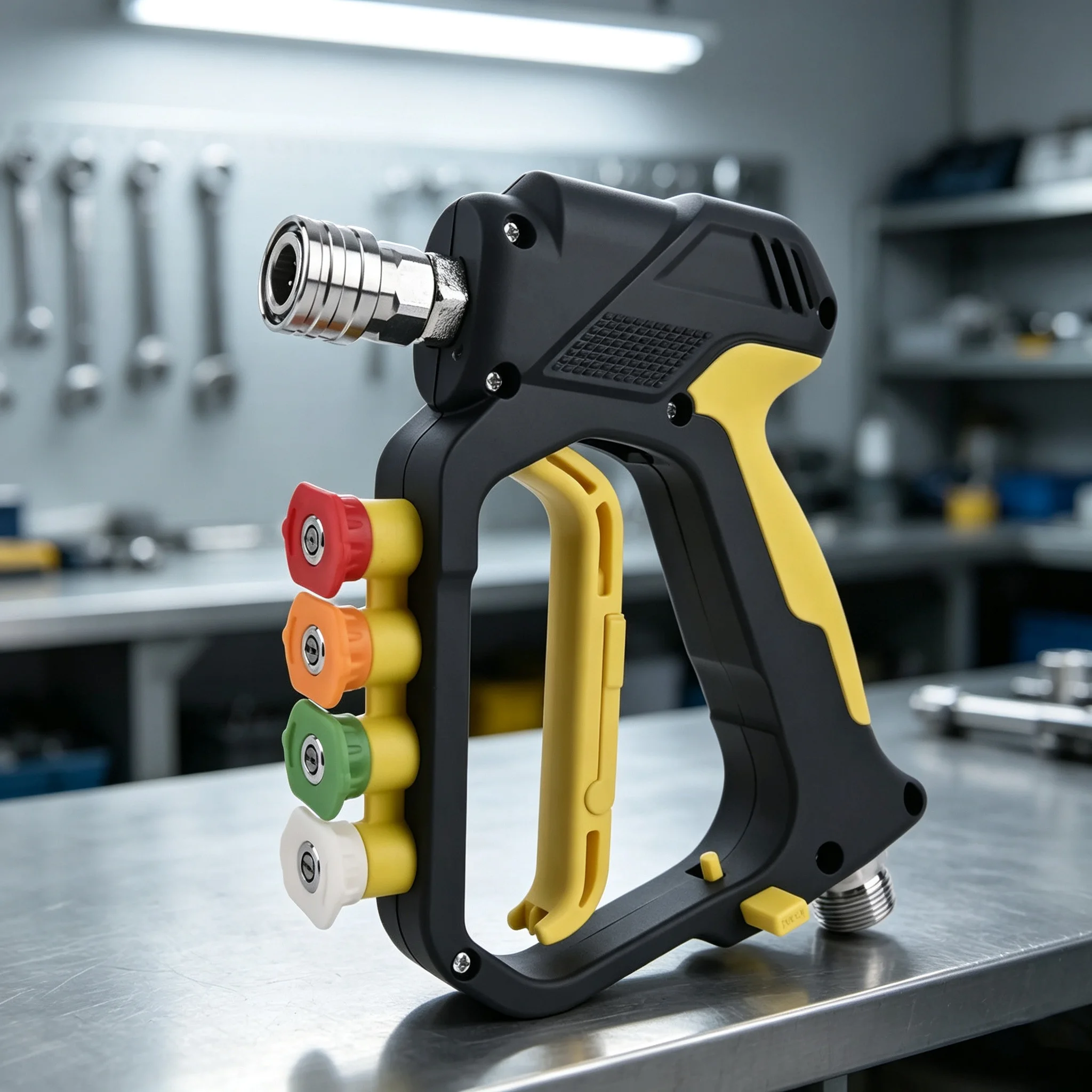 High Pressure Washer Short Spray Gun  Max 5000 PSI with Inlet M22-ID14mm & Outlet 1/4” Quick Connector & Nozzle Tips Holder