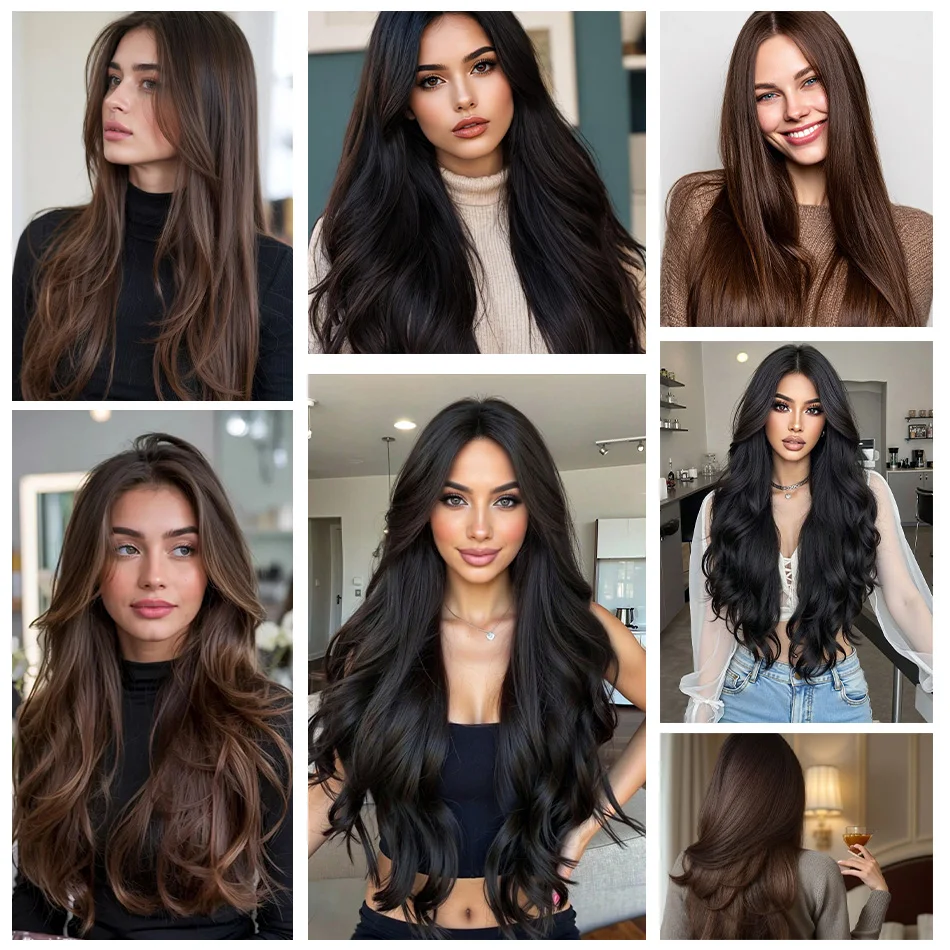 Clip In Hair Extensions 100% Remy Human Hair Dark Brown Clip On Hair Extensions Full Head 10Pcs 18-28 Inch Salon Supply view 6