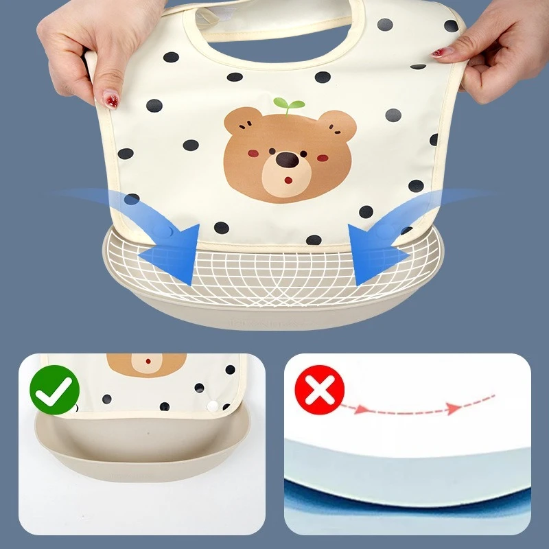 

Cute Cartoon Baby Feeding Bib Silicone Waterproof Soft Burp Cloths for Baby Weaning Feeding Easy Clean Detachable Eating Apron