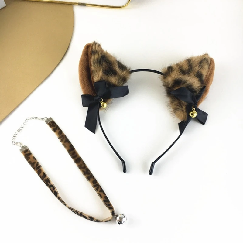 Kattenoren Hoofdband en bellenhalsband Set Kattenkostuumaccessoires Halloweenfeest Cosplaykostuums voor dames en meisjes