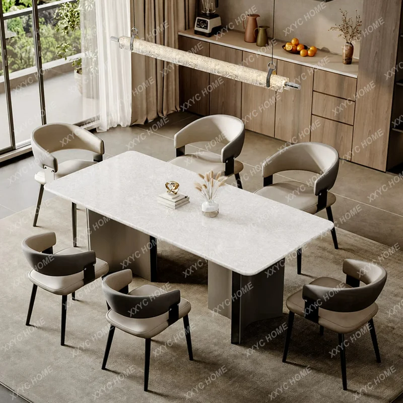 Natural luxury stone dining table rectangular white countertop modern minimalist high-end marble dining table