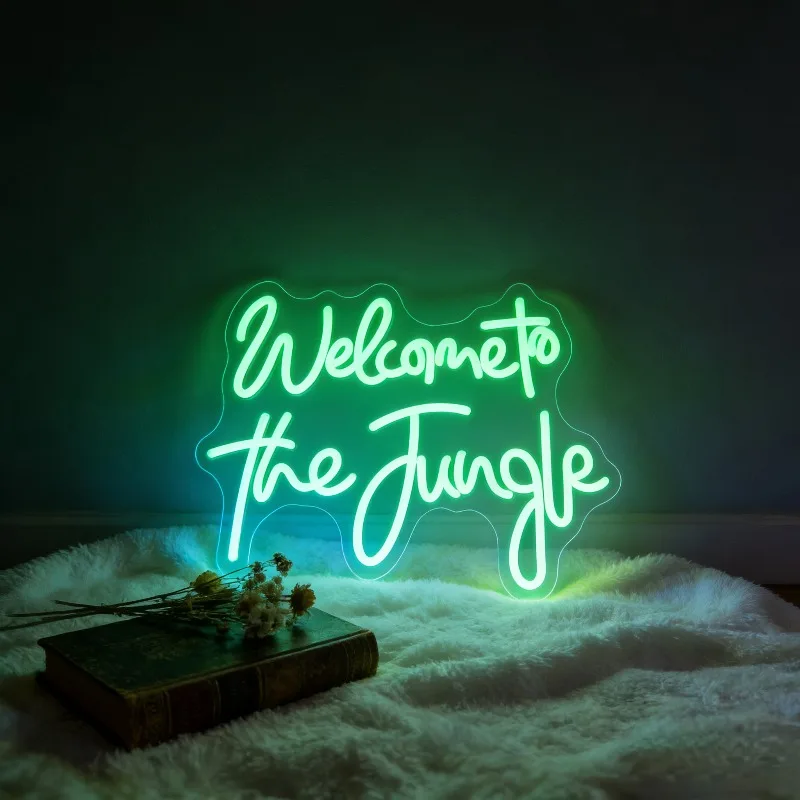 

Welcome To The Jungle Neon Sign LED Night Light USB Rechargeable Adventure Aesthetic Decor Lamp for Bedroom Game Room Party Gift