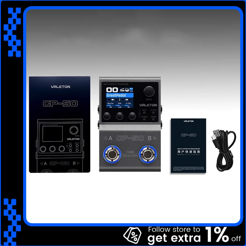

Valeton GP50 GP-50 Electric Guitar Bass Integrated Single Block Effect Device IR Box Analog Sound Card
