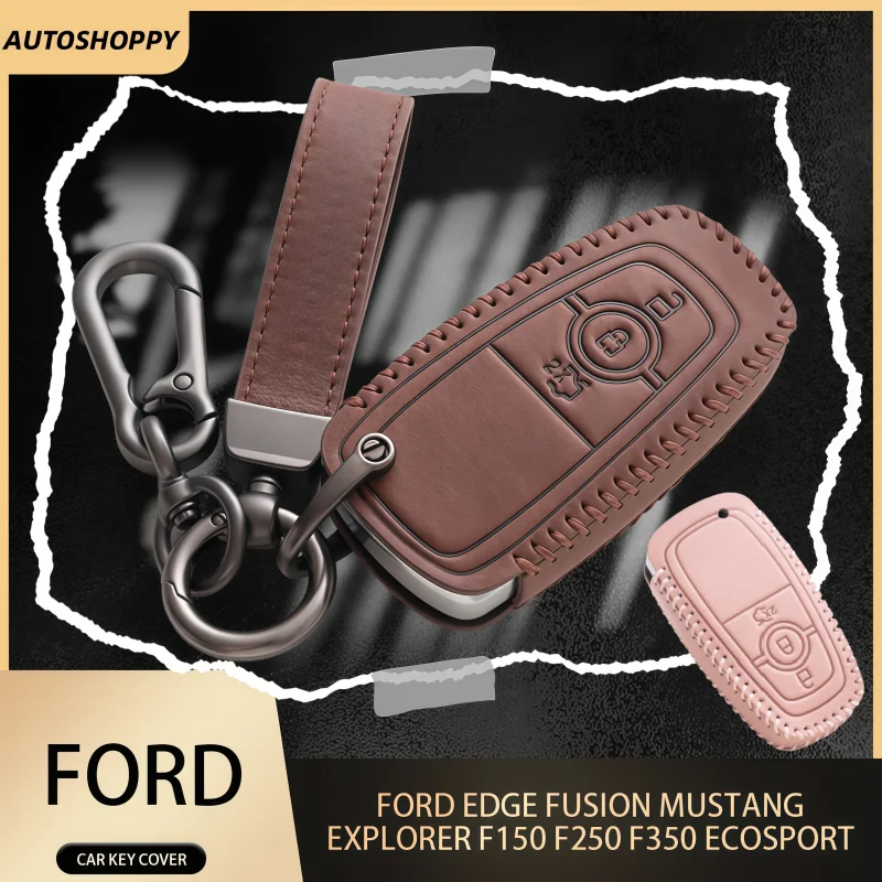 

3 4Button Leather Car Key Cover for Ford Fusion Mondeo Mustang Explorer Edge EcoSport for Lincoln Mondeo MKC MKZ MKX Key Case