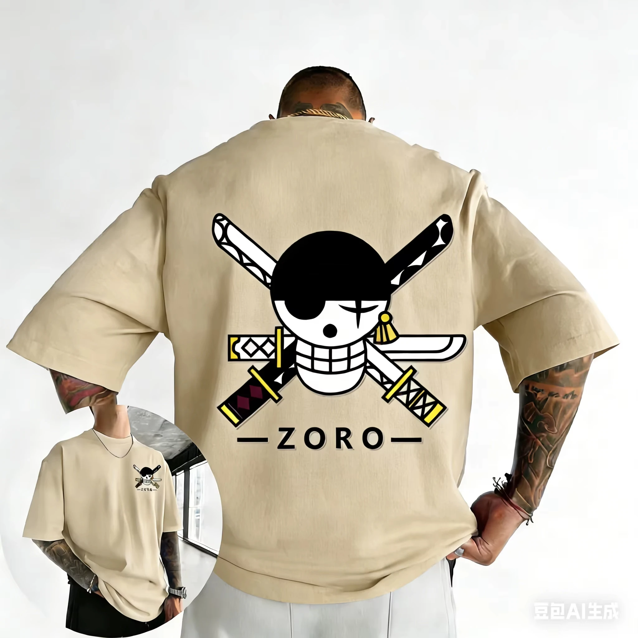 One Piece Anime Roronoa Zoro Printed Cotton T-shirt 2026 Summer New Unisex Harajuku Large Loose Casual Y2K Parent Child Top
