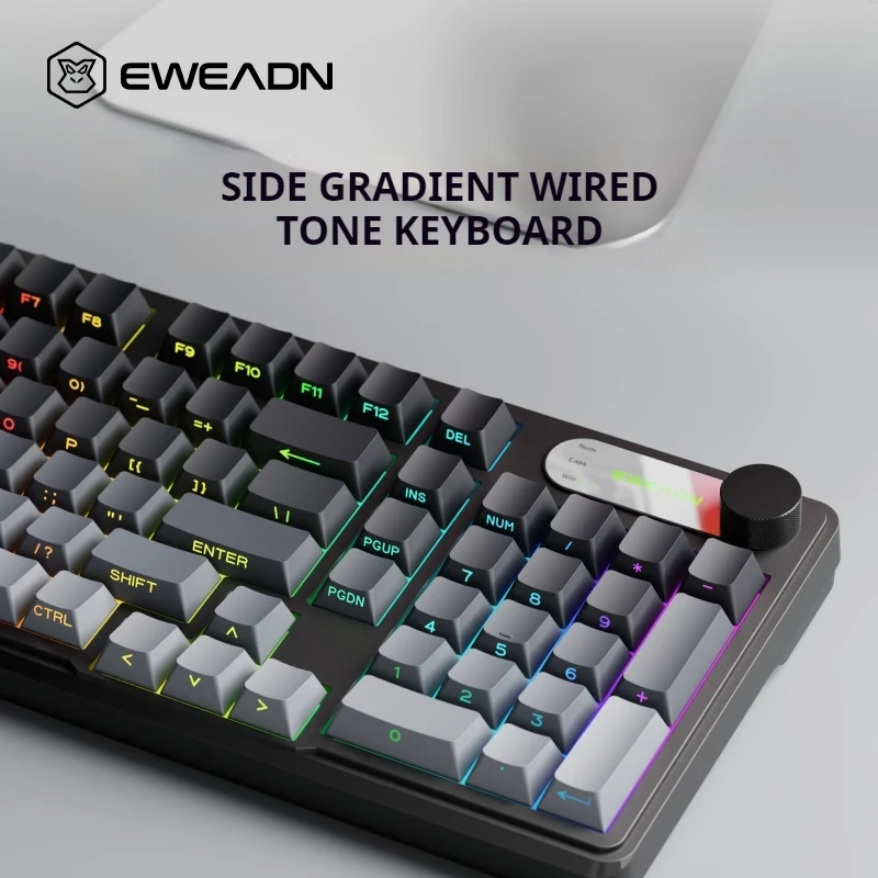 EWEADN Wired Gaming Keyboard, RGB Backlit with Side-Printed Gradient Keycaps, Multimedia Knob Control & Display Screen