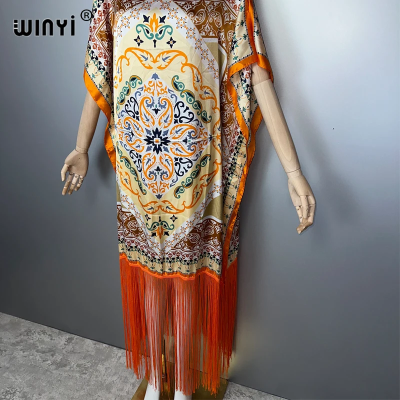 위니 태슬 롱 드레스 여름 보헤미안 비치 커버업 우아한 맥시 카프탄 섹시한 휴가 아프리카 파티 드레스 아바야 무슬림 여성 의류
