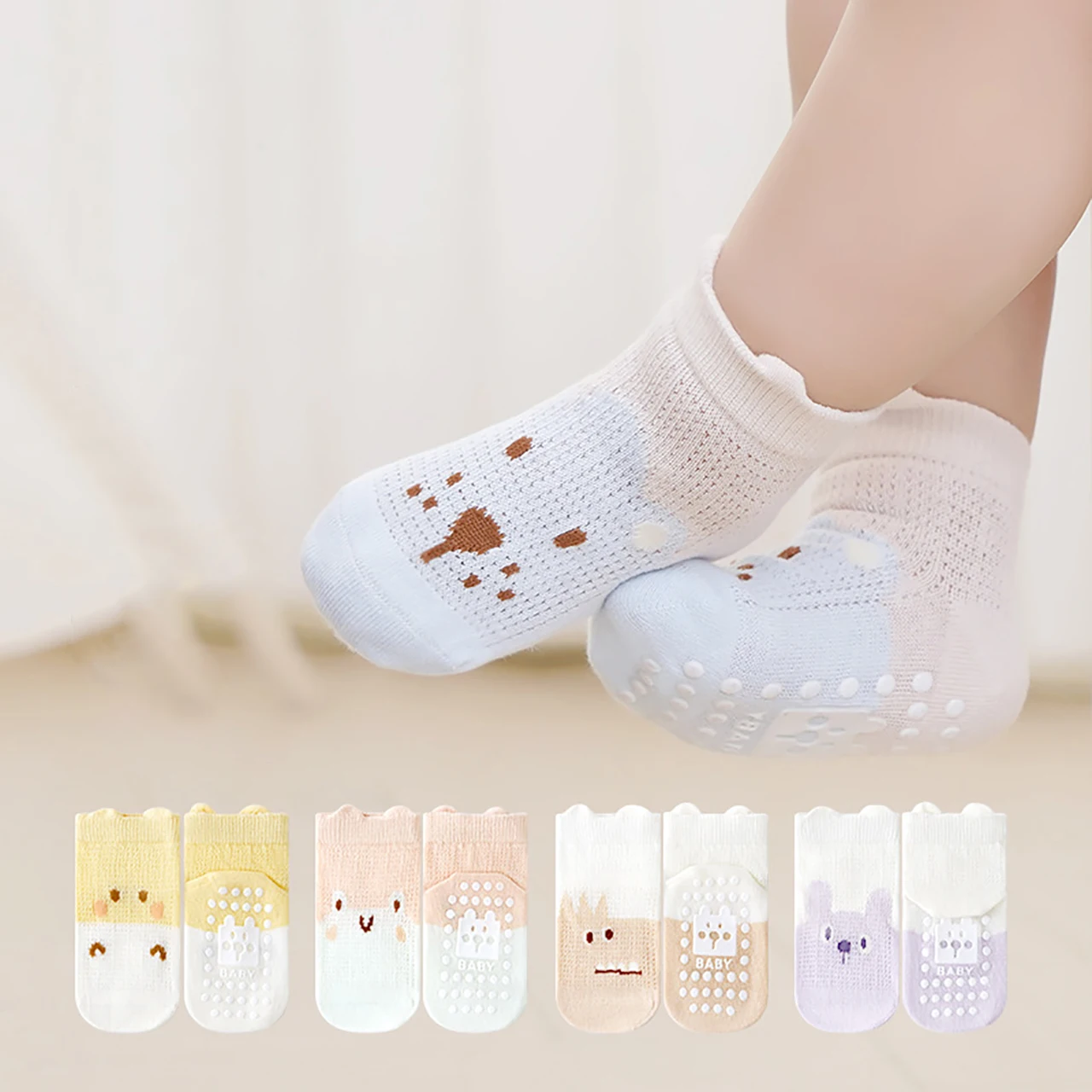 

Summer Baby Mesh Floor Socks Cute Cartoon Boy Girl Cotton Thin Short Socks Anti-Slip Toddler Kids First Walkers Socks 0-3 Years