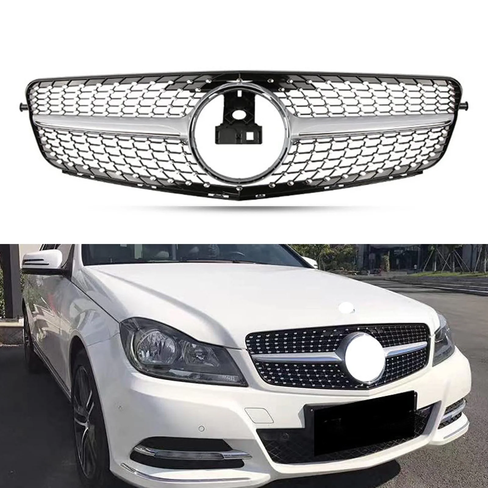 

Plastic Grille Suitable for C Class W204 Diamond Grille 2008-2014 Black/Silver Grille