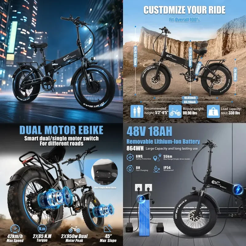 2026 20 Inch Mini Aluminum Alloy Tire 7-Speed Folding Electric City Road Bicycle Dual 500W Brushless Motor 48V 18Ah 60km