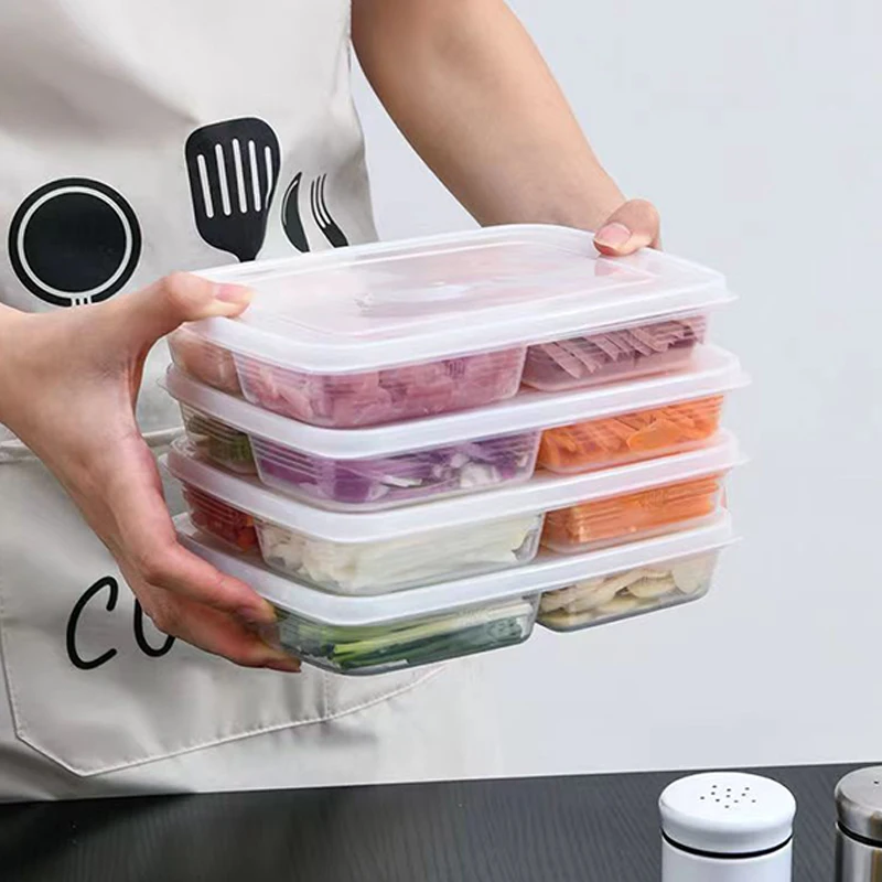 4 Grids Food Fruit Storage Box Portable Compartment Refrigerator Freezer Organizers Sub-Packed Meat Onion Ginger Clear Crisper