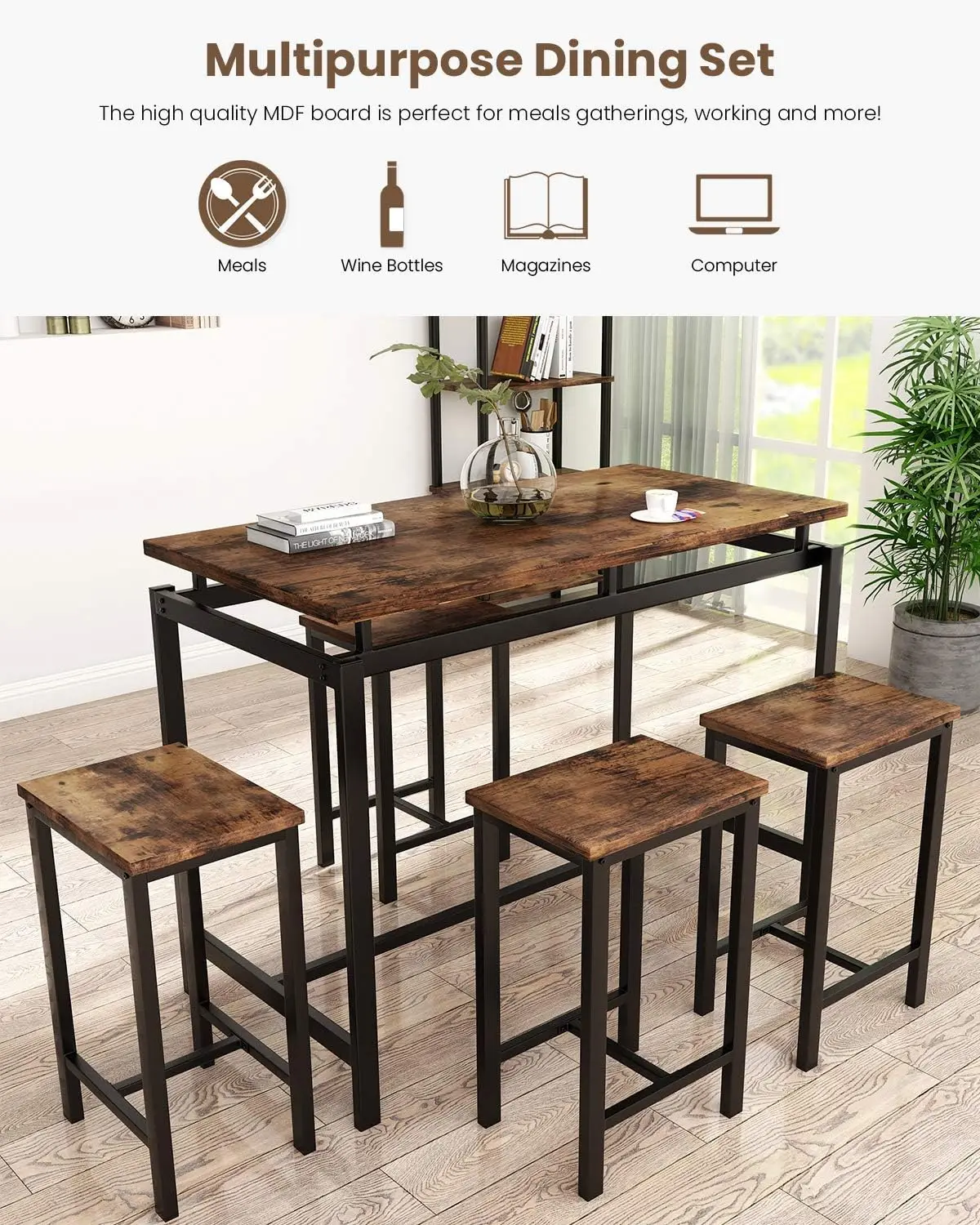 Juego de mesa de comedor de 5 piezas, mesa y sillas de cocina modernas para 4, mesa de Bar de madera para Pub, perfecto para el desayuno, espacio pequeño Li