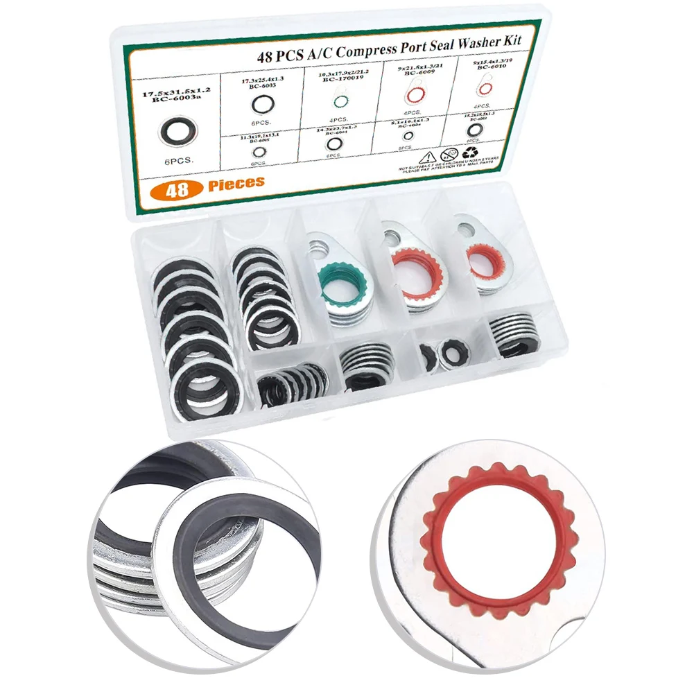 Automotive AC Gasket Seal Kit 48PCS Engineered for Consistent Sealing Various Air Conditioning Compressor Models