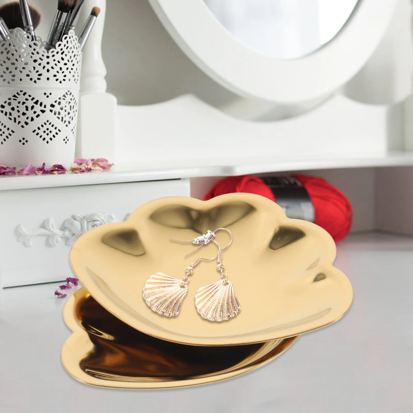 

2Pcs Stainless Steel Ring Dish Trinket Storage Plate Multi Functional Home Decoration Organizer Ring Holder