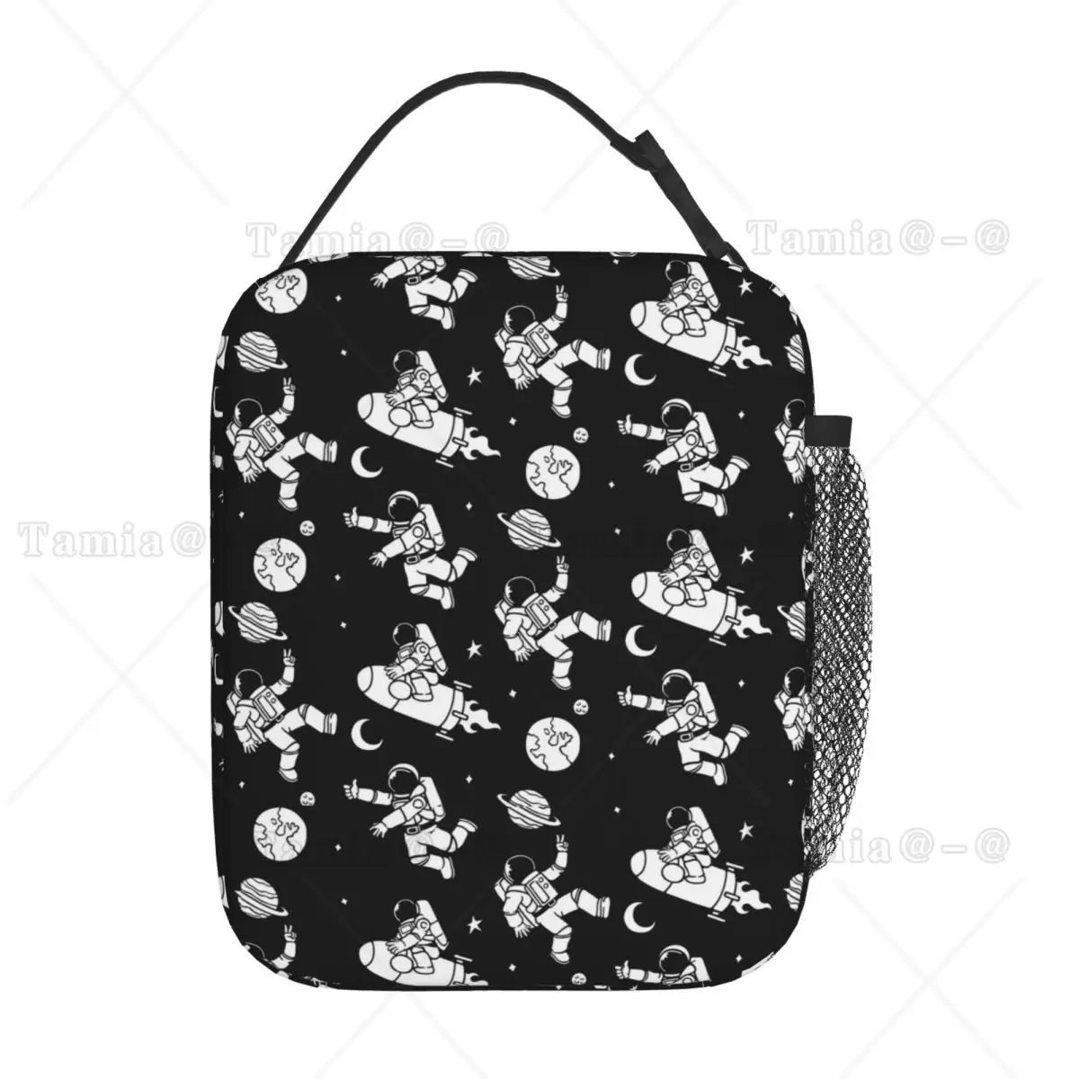 Cartoon Astronauts Riding Rocket Pattern Insulated Lunch Bag for Women Kids Leakproof Food Boxes Thermal Lunch Box Tote