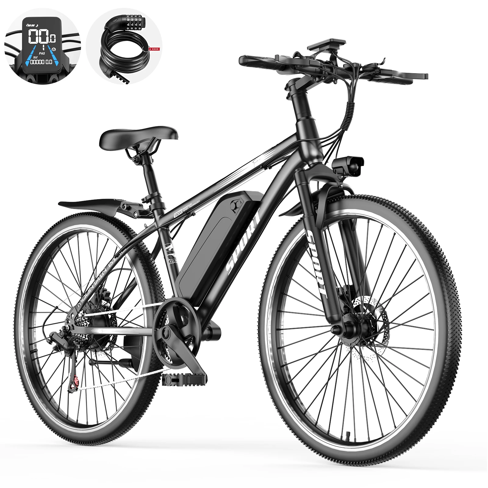 ASKGO Adult Mountain Electric Bike, 1500W Peak Motor, 25MPH Max Speed, Max 30° Climbing Capacity, 55 Miles Range, 7-Speed Gearshift, 48V 10.4Ah Removable Battery, 26" All-Terrain Electric Bicycle for Commute, UL2849 Certified