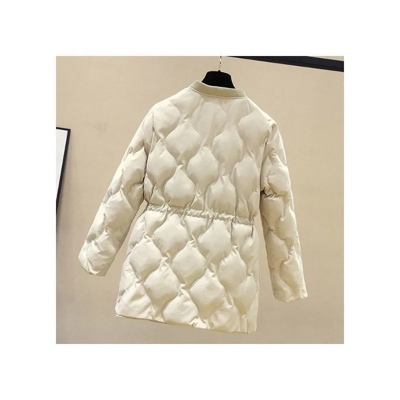 Jaqueta de algodão retrô de cintura cinched feminina, parkas estilo coreano, estilo ocidental, roupas regulares para mulheres, outono, inverno, novo, 20, quase branco