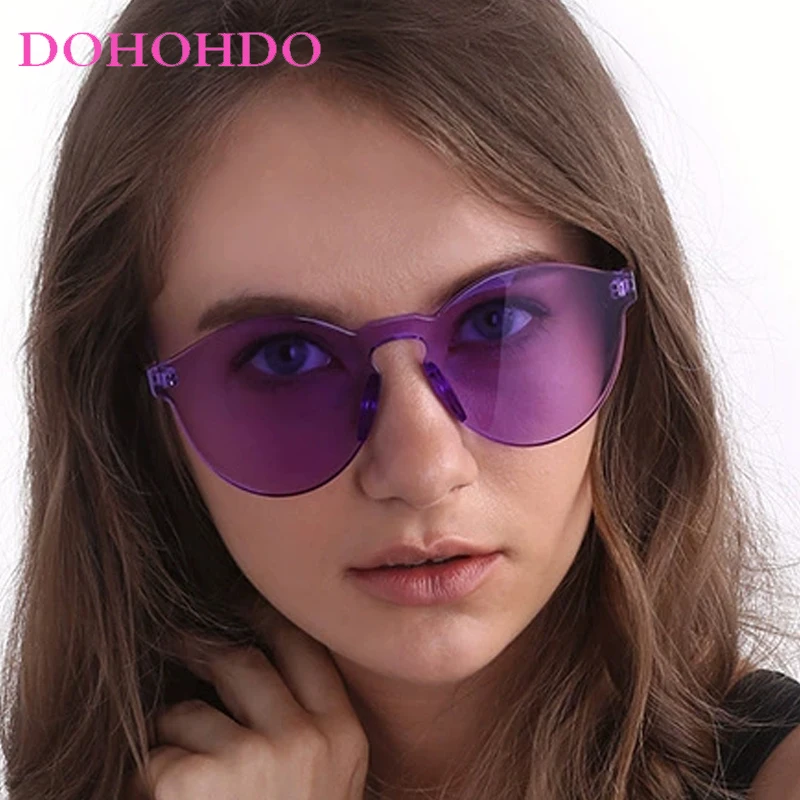 

DOHOHDO Rimless Sunglasses Women Ocean Color Lens Sun Glasses Colorful Round Frame Transparent Shades UV400 Oculos De Sol Gafas