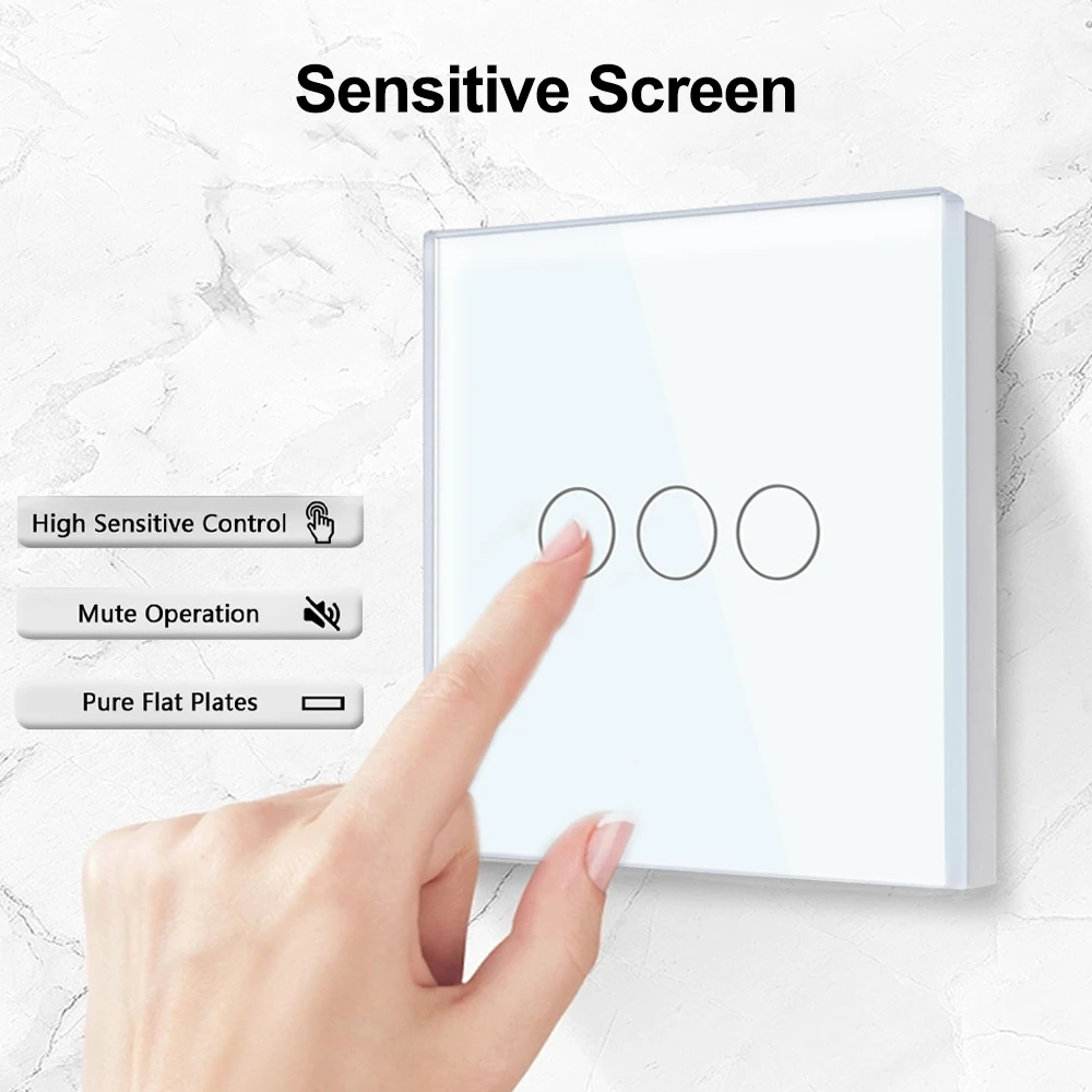 TAWOIA EU Touch Switch 1/2/3/4 Gang 1 Way Wall Light Switch Sensor Switch Luxury Crystal Glass Panel Lamp Switch Blue Backlight