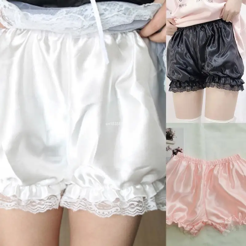 Mulheres meninas bloomers babados renda guarnição empregada solta calças abóbora sólida gótico segurança shorts