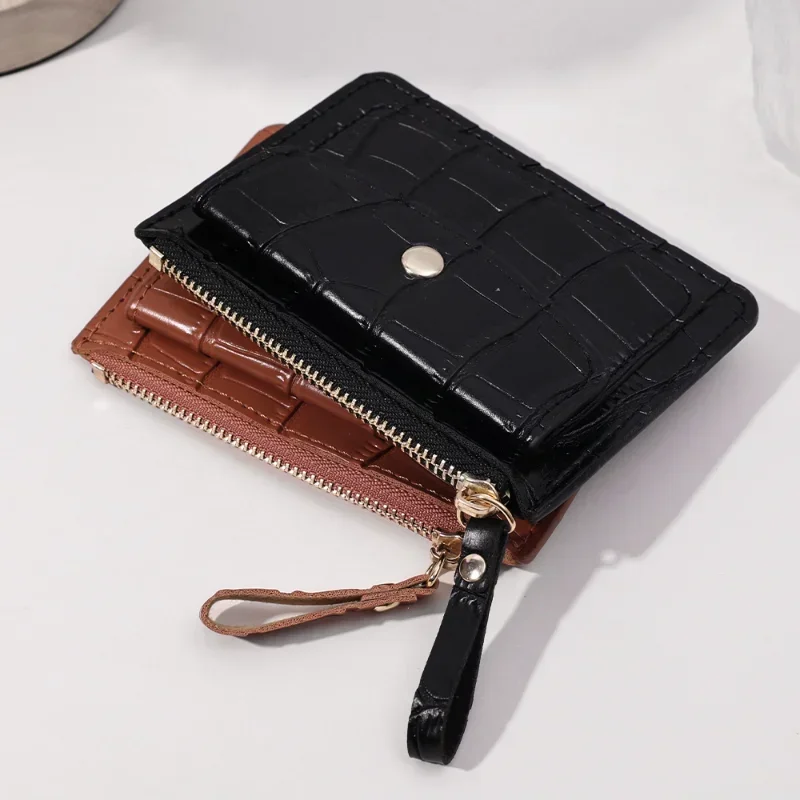 Women Short Hand-held Wallet Simple PU Leather Multi-Slot Zipper Keychain Small Card Bag Holder Crocodile Pattern Coin Purses