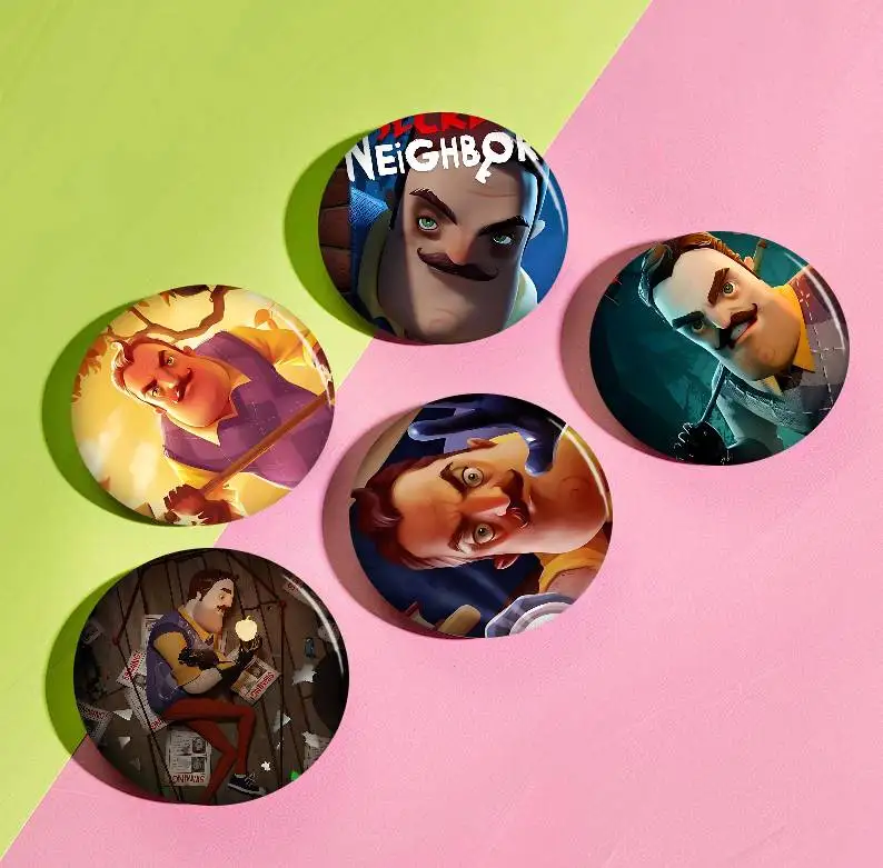 شعبية لعبة الرعب H-Hello N-الجيران 2 الكرتون دبابيس أنيمي شارة مستديرة اليدوية بروش التلبيب دبابيس مجوهرات لحقيبة الظهر