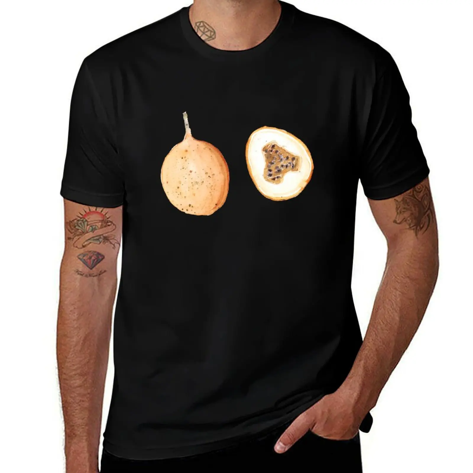 Hand drawn watercolor sketch illustration of granadilla and granadilla in section isolated on white art T-Shirt