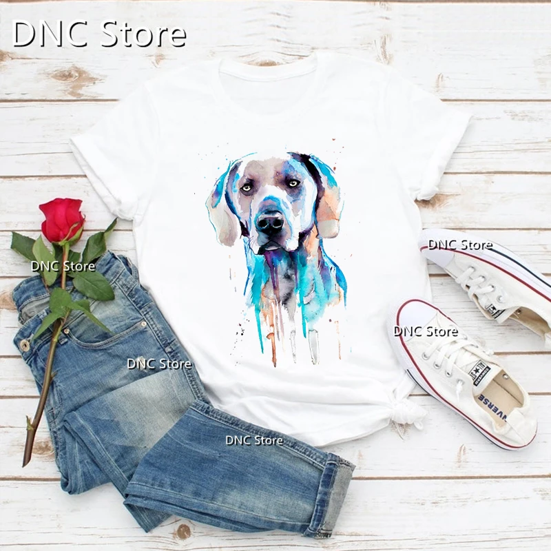 

New Watercolor Famous Dog Print T Shirt Poodle Lab Poodle Doberman T-Shirt Women Clothing Female Clothing 90'S Top,Drop Ship