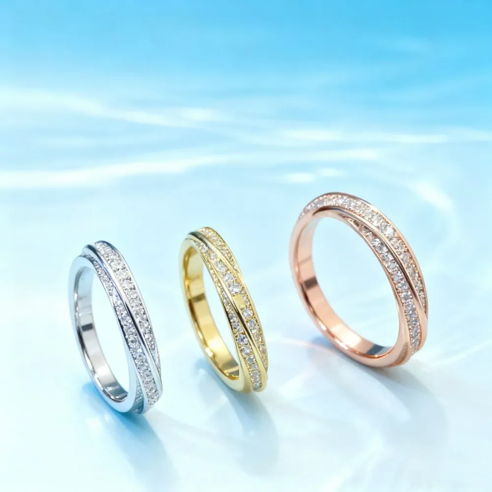 

2025 trendy accessoriesAll-diamond smooth twisted flower couple rings, birthday gifts for men and women's weddi