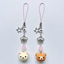 Kawaii Rilakkuma Bell Keychain Cartoon Lazy Brown Bear Backpack Pendant Y2K Handmade Star Hanging Chain Couple Phone Charm Gifts