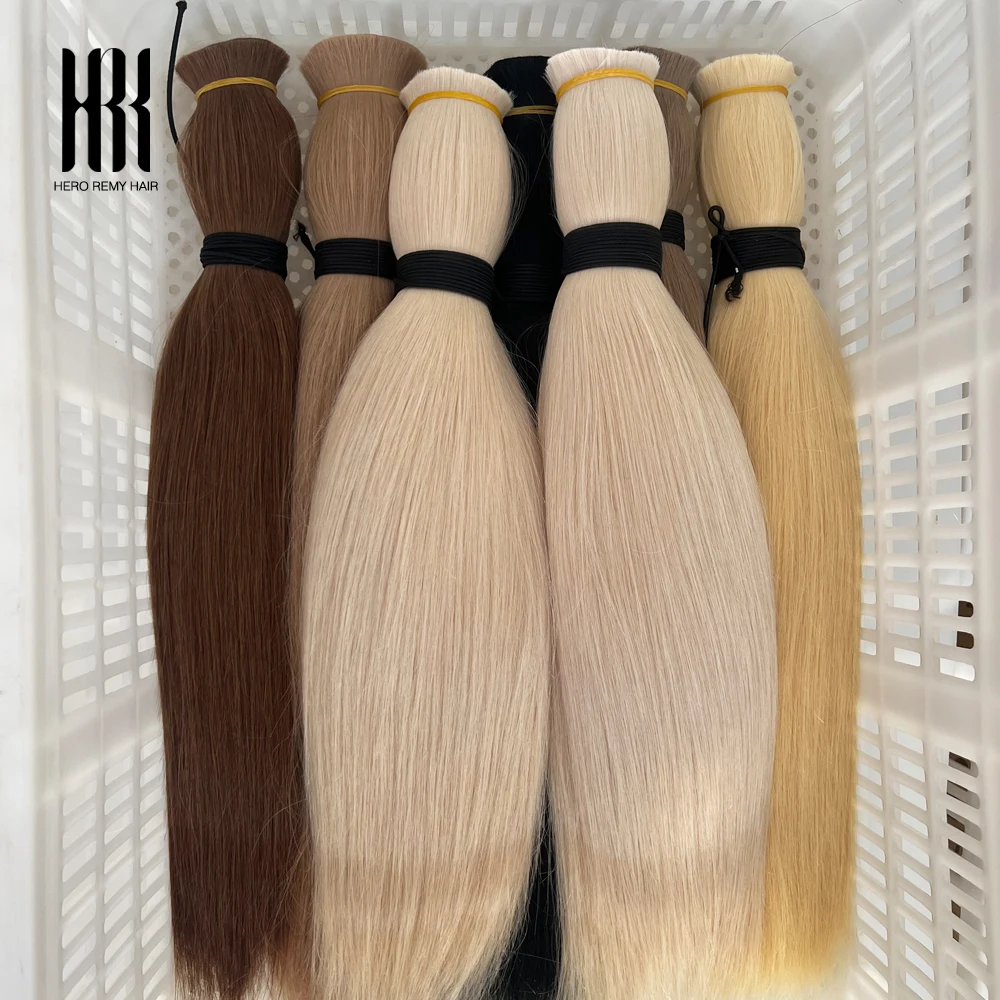Blonde Color Bulk Hair Extensions V Light Real Remy Human Hair Straight 16