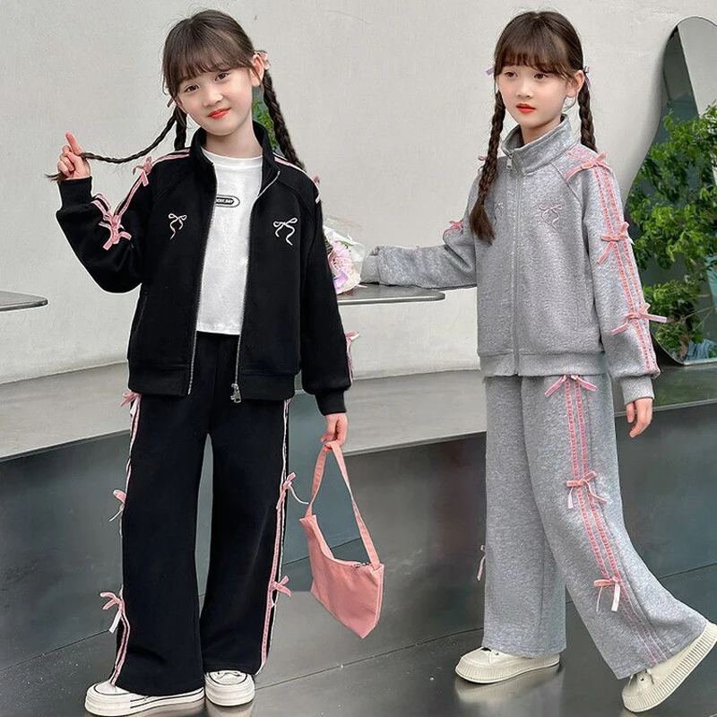 

Teen Girls Clothing Set Spring Autumn Striped Bow Jacket+Pants 2Pcs Leisure Tracksuit for Kids Clothes For 5 6 8 10 12 14 Years