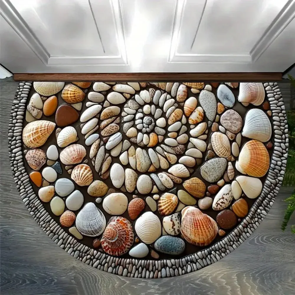 Semi Circle Floor Mat 3D Visual Entryway Rug Crystal Velvet Geometric Door Carpet Durable Home Decor Washable Runner