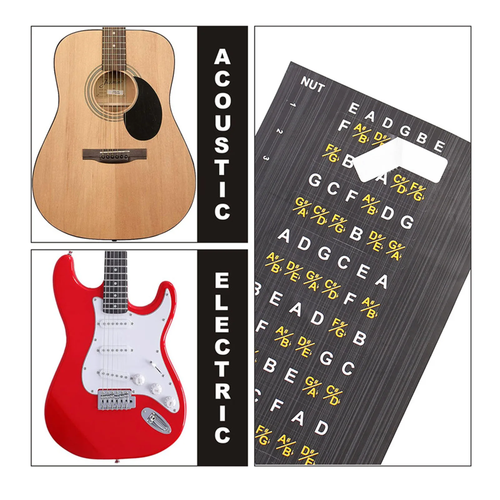 Guitar Fretboard Note Map Decals Stickers Acoustic Electric Guitar Chords Scales