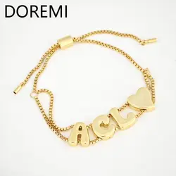DOREMI Plain Letters Bubble Fat Initial Letter Name Bracelet Slide Beads Women Gold Bubble Custom Letter Bracelet Gift