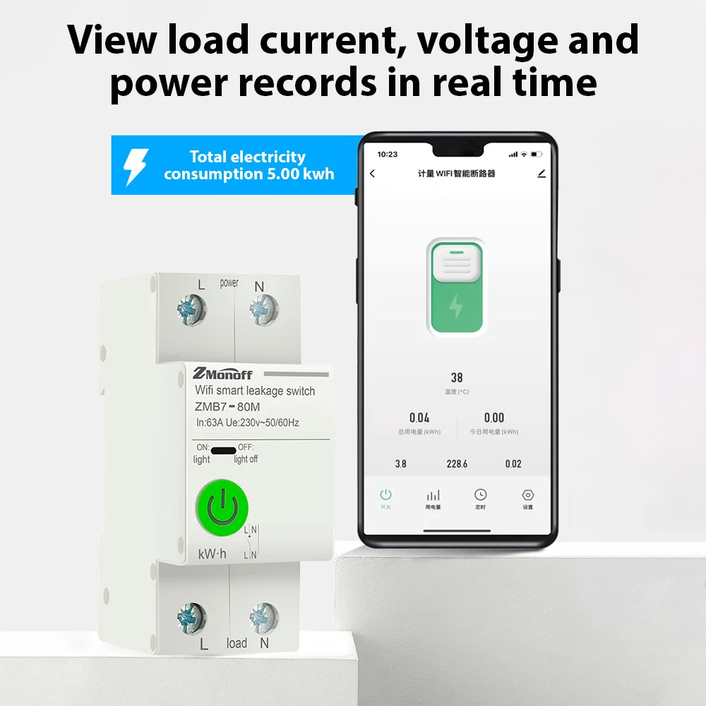 2P Smart Circuit Breaker Tuya APP Wifi Enabled Circuit Breaker Electricity Statistics Leakage Switch with Leakage Protection