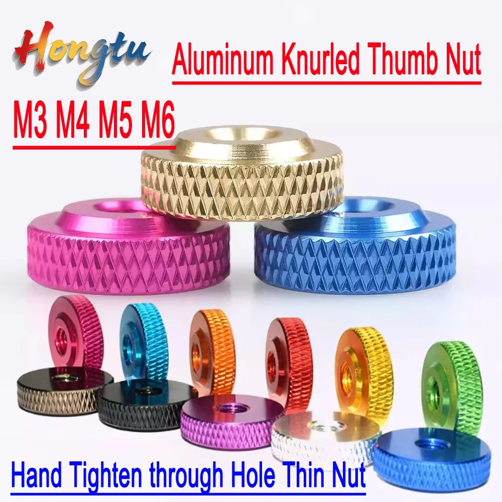 

11Colorful Aluminum Knurled Thumb Nut M3 M4 M5 M6 Hand Tighten through Hole Thin Nut