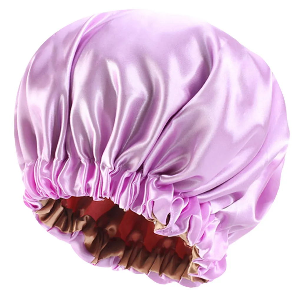 

1pc Double-Layer Satin Hair Sleeping Cap For Women Full Head Coverage Night Hat Adjustable Light Purple Chemo Cap Makeup Wash