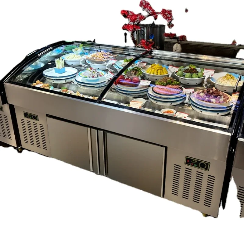 

Display Cabinet Barbecue Food Displaying Refrigerator Commercial Open-End Dishes Frozen to Keep Fresh Freezer Refrigerator