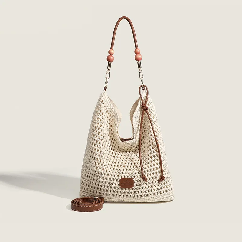 

Luluqueen Woven Bag Women's Style Imitation Rattan Tote Bag Large Capacity Wool Straw Bag Vacation Magnetic Buckle Design